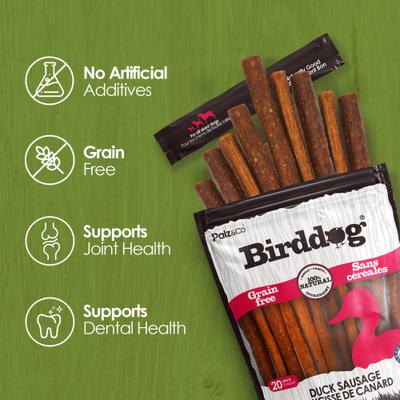 Birddog Duck Grain-Free Soft & Chewy Sausage Dog Treats, 20-oz bag, 20 count