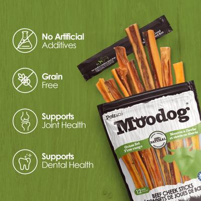 Moodog Beef Grain-Free Soft & Chewy Cheek Strips Sticks Dog Treats, 10-oz bag, 12 count