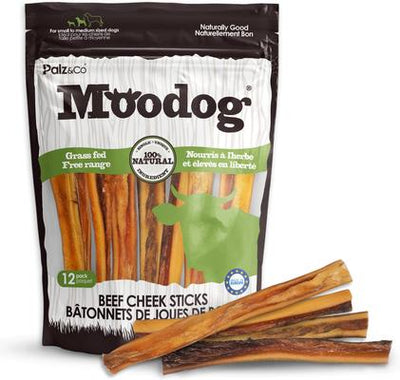 Tiras de mejillas suaves y masticables sin cereales Moodog, paquete de 12 golosinas para perros, 10 oz