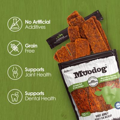 Moodog Beef Grain-Free Jerky Dog Treats, 8-oz bag, 10 count