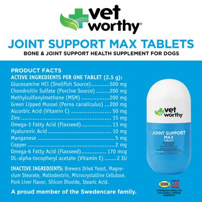 Max Chewable Tablet Joint Support Supplement for Dogs, 90 count