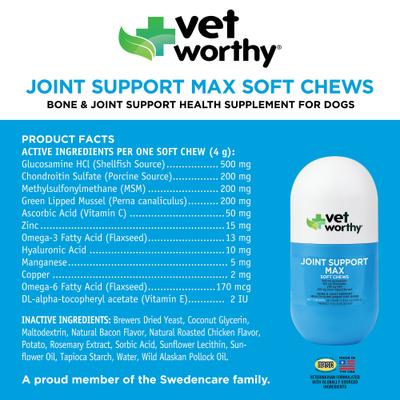 Max Sot Chew Joint Support Supplement for Dogs, 60 count