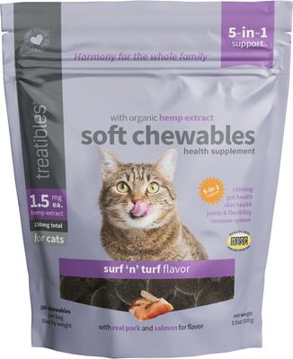 Extracto de cáñamo de amplio espectro, suplemento calmante masticable suave con sabor a surf & turf para gatos, 1,5 mg, 100 unidades