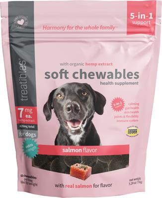 Extra Strength Broad Spectrum Hemp Extract Canine Salmon Oil Flavored Soft Chewable Calming Supplement for Dogs, 7-mg, 60 count