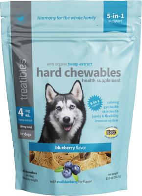 Broad Spectrum Hemp Extract Canine Blueberry Flavored Hard Chewable Calming Supplement for Dogs, 4-mg, 45 count