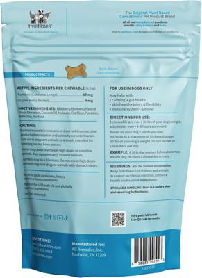 Broad Spectrum Hemp Extract Canine Blueberry Flavored Hard Chewable Calming Supplement for Dogs, 4-mg, 45 count