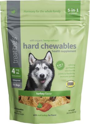 Extracto de cáñamo de amplio espectro, masticable duro con sabor a pavo, suplemento calmante para perros, 4 mg, 45 unidades