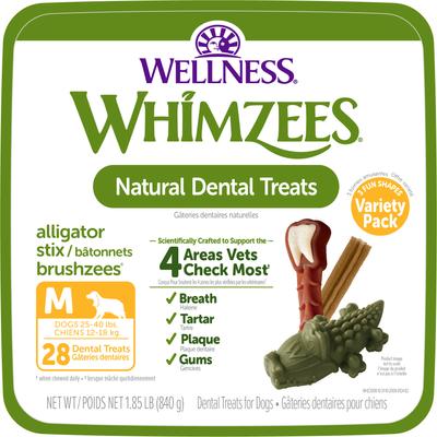 Masticables dentales naturales sin cereales para perros de Wellness Variety Box, tamaño mediano, 28 unidades