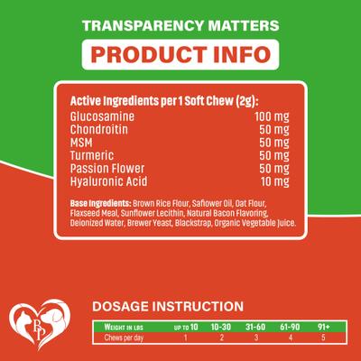 Glucosamine Bacon Flavored Chews Hip & Joint Support Supplement for Dogs, 10-oz bag