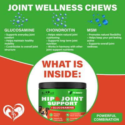 Glucosamine Bacon Flavored Chews Hip & Joint Support Supplement for Dogs, 10-oz bag