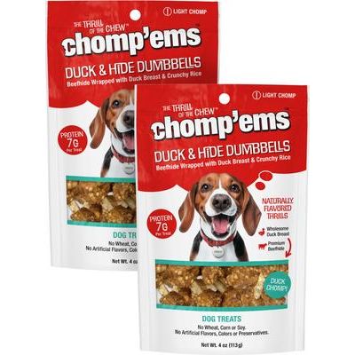Golosinas para perros con sabor a cecina Duck & Rice Dumbbells, bolsa de 4 oz, paquete de 2