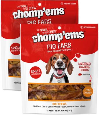 Golosinas masticables para perros Pig Ear Chews, 12 unidades, paquete de 2