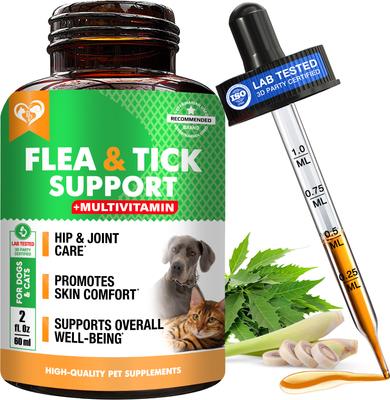 Oral Flea & Tick Support Multivitamin Supplement for Dogs & Cats, 60-ml bottle