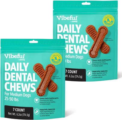 Medium Daily Dental Chew Treats for Dogs, Chicken Flavor, 30 count, bundle of 2
