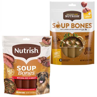Bundle: Rachael Ray Nutrish Soup Bones Turkey & Rice Flavor + Beef & Barley Flavor Dog Treats
