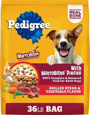 Con MarroBites Steak & Vegetable Flavor Pieces, alimento seco para perros adultos, bolsa de 36 lb