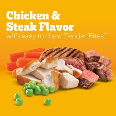 Alimento seco para perros adultos de razas pequeñas Tender Bites Complete Nutrition con sabor a pollo y bistec, bolsa de 14 lb