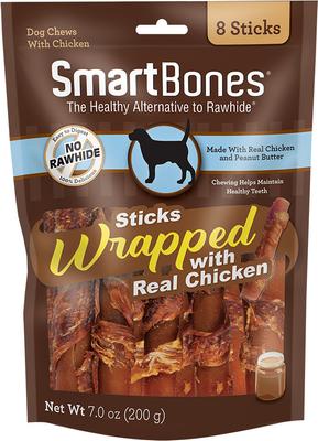 Chicken Wrapped Sticks Peanut Butter Flavor Dog Treats, 8 count