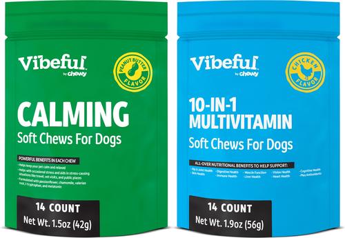 Bundle: Vibeful Favorites Bundle – Multivitamin & Calming Support Chicken & Peanut Butter Dog Soft Chew Supplements, 28 count