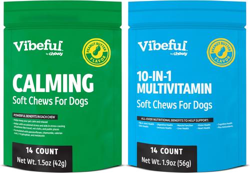 Bundle: Vibeful Favorites Bundle – Multivitamin & Calming Support Peanut Butter Dog Soft Chew Supplements, 28 count