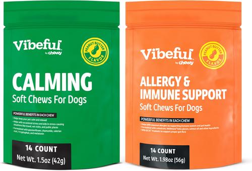 Bundle: Vibeful Favorites Bundle – Allergy & Calming Support Peanut Butter Dog Soft Chew Supplements, 28 count