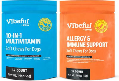 Bundle: Vibeful Favorites Bundle – Allergy & Multivitamin Support Peanut Butter & Chicken Dog Soft Chew Supplements, 28 count