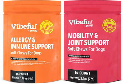Bundle: Vibeful Favorites Bundle – Mobility & Allergy Support Beef & Peanut Butter Dog Soft Chew Supplements, 28 count