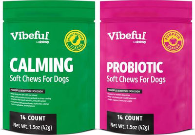 Bundle: Vibeful Favorites Bundle – Digestive & Calming Support Pumpkin & Peanut Butter Dog Soft Chew Supplements, 28 count