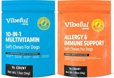 Bundle: Vibeful Favorites Bundle – Allergy & Multivitamin Support Peanut Butter Dog Soft Chew Supplements, 28 count