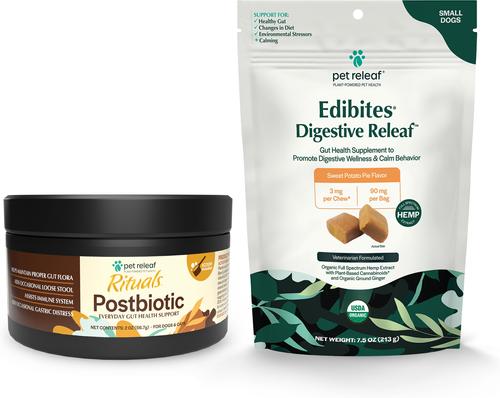 Bundle: Pet Releaf Favorites - Edibites Digestive Support Sweet Potato Full Spectrum Hemp Small Dog Supplement, Chew & Powder Bundle