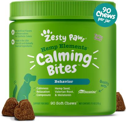 Hemp Elements Calming Bites Turkey Flavored Soft Chews Composure Supplement for Dogs, 90 count