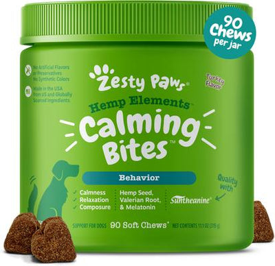 Hemp Elements Calming Bites Turkey Flavored Soft Chews Composure Supplement for Dogs, 90 count