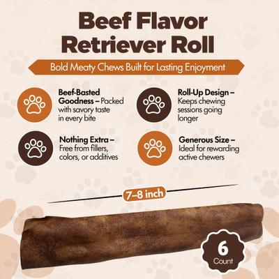 Retriever Rolls 7 to 8-in Beef Flavor Rawhide Dog Chew Treats, 6 count