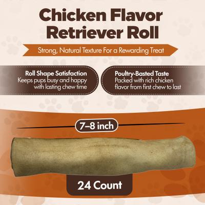 Retriever Rolls 7 to 8-in Chicken Flavor Rawhide Dog Chew Treats, 24 count