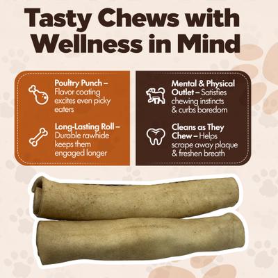Retriever Rolls 7 to 8-in Chicken Flavor Rawhide Dog Chew Treats, 24 count
