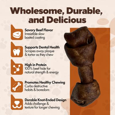 Golosinas para perros con hueso de cuero crudo anudado de 4 a 5 pulgadas con sabor a carne, 30 unidades