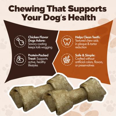 Knotted 4 to 5-in Chicken Flavor Rawhide Bone Dog Treats, 20 count