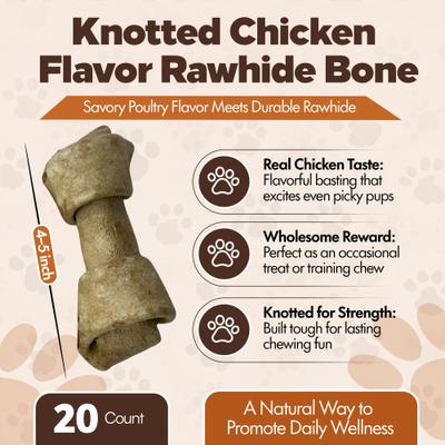 Knotted 4 to 5-in Chicken Flavor Rawhide Bone Dog Treats, 20 count