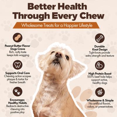 Knotted 4 to 5-in Peanut Butter Flavor Rawhide Bone Dog Treats, 30 count