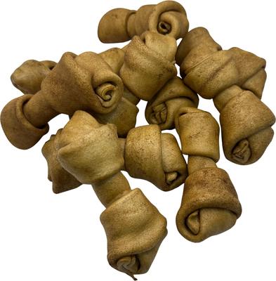 Golosinas para perros con hueso de cuero crudo anudado de 4 a 5 pulgadas con sabor a mantequilla de maní, 30 unidades