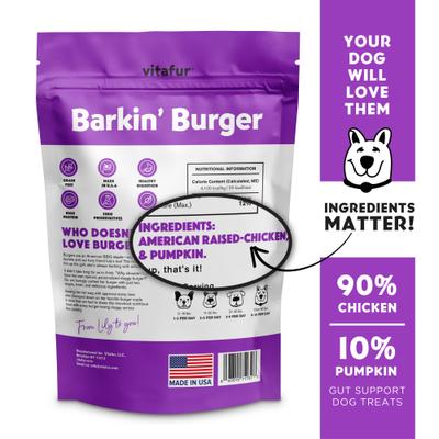 Barkin Burger Chicken & Pumpkin Dog Treat, 4-oz bag