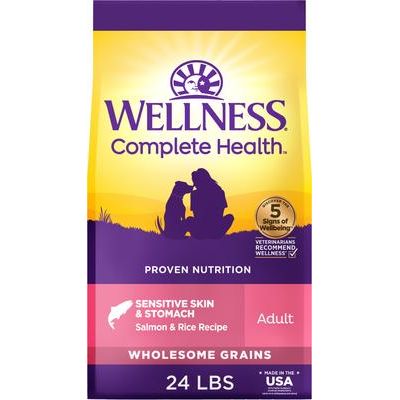 Alimento seco para perros adultos con piel y estómago sensibles Complete Health, receta natural de salmón y arroz, bolsa de 24 lb