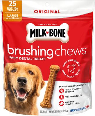Fresh Breath Brushing Chews Large Mint Flavor Daily Dental Large Dog Treats, 18 count