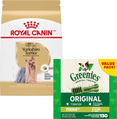 Paquete: Alimento seco para perros adultos Royal Canin Yorkshire Terrier + premios dentales Greenies Teenie para perros
