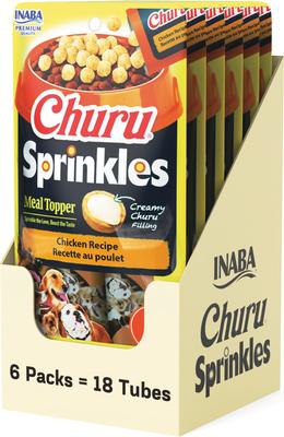 Churu Sprinkles Chicken Recipe - Golosinas suaves y masticables sin cereales para perros, tubo de 0.35 oz, 18 unidades