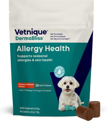 Dermabliss Seasonal Allergy & Immune Support Salmon Flavored Allergy & Fish Oil Soft Chew Supplement for Dogs, 120 count