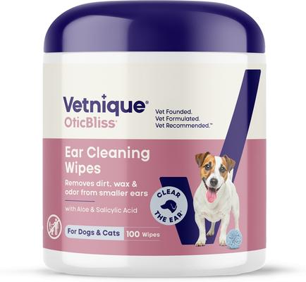 Oticbliss Advanced Cleaning, Soothing Aloe & Odor Control, Dirt & Wax Removal Dog & Cat Ear Wipes, 60 count