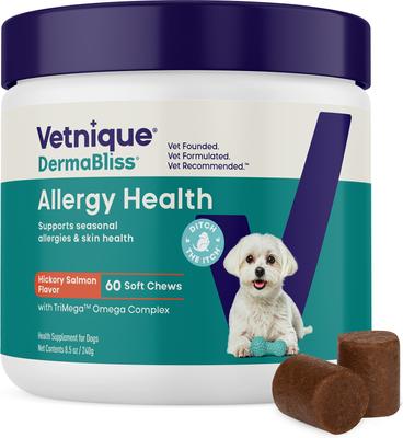 Dermabliss Seasonal Allergy & Immune Support Salmon Flavored Allergy & Fish Oil Soft Chew Supplement for Dogs, 120 count