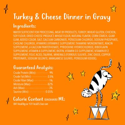 Shreds Turkey & Cheese Dinner in Gravy Canned Cat Food, 5.5-oz can, case of 24