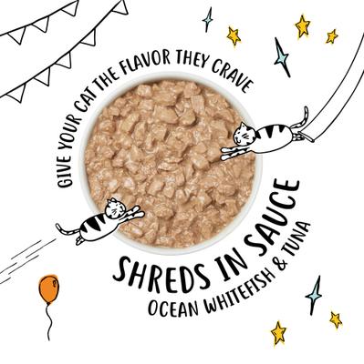 Shreds with Ocean Whitefish & Tuna in Sauce Canned Cat Food, 5.5-oz can, case of 24